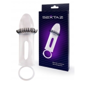 Закрытая насадка на пенис с подхватом мошонки и стимулирующими «ресничками» - Sextaz - в Евпатории купить с доставкой