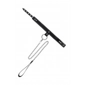 Черный узкий однослойный ошейник с серебристым поводком-цепочкой - Pecado - купить с доставкой в Евпатории