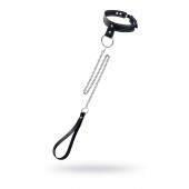 Черный узкий однослойный ошейник с серебристым поводком-цепочкой - Pecado - купить с доставкой в Евпатории