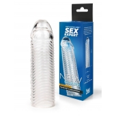 Прозрачная закрытая насадка на пенис с ребрышками - 16 см. - Sex Expert - в Евпатории купить с доставкой