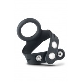 Черное эрекционное кольцо с подхватом мошонки на кнопках VS6 - Blush Novelties - в Евпатории купить с доставкой
