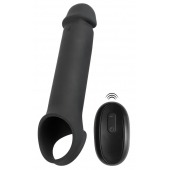 Черная вибронасадка для пениса с хомутом для мошонки и пультом ДУ Remote Controlled Penis Extension - Orion - в Евпатории купить с доставкой