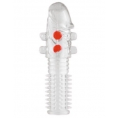 Гелевая прозрачная насадка с шариками и шипами - 14 см. - Toyfa Basic - в Евпатории купить с доставкой