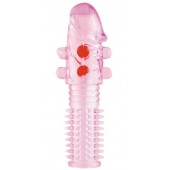 Гелевая розовая насадка с шариками и шипами - 14 см. - ToyFa - в Евпатории купить с доставкой