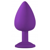 Большая фиолетовая анальная пробка Emotions Cutie Large с голубым кристаллом - 10 см. - Lola Games - купить с доставкой в Евпатории