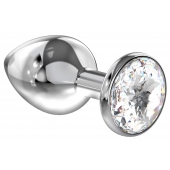 Большая серебристая анальная пробка Diamond Clear Sparkle Large с прозрачным кристаллом - 8 см. - Lola Games - купить с доставкой в Евпатории