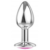 Малая серебристая анальная пробка Diamond Pink Sparkle Small с розовым кристаллом - 7 см. - Lola Games - купить с доставкой в Евпатории