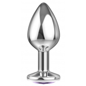 Большая серебристая анальная пробка Diamond Purple Sparkle Large с фиолетовым кристаллом - 8 см. - Lola Games - купить с доставкой в Евпатории