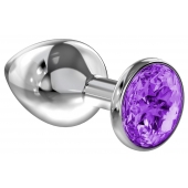 Большая серебристая анальная пробка Diamond Purple Sparkle Large с фиолетовым кристаллом - 8 см. - Lola Games - купить с доставкой в Евпатории