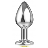 Большая серебристая анальная пробка Diamond Yellow Sparkle Large с жёлтым кристаллом - 8 см. - Lola Games - купить с доставкой в Евпатории