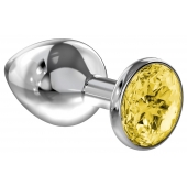 Большая серебристая анальная пробка Diamond Yellow Sparkle Large с жёлтым кристаллом - 8 см. - Lola Games - купить с доставкой в Евпатории