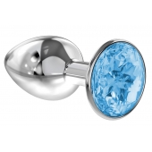 Малая серебристая анальная пробка Diamond Light blue Sparkle Small с голубым кристаллом - 7 см. - Lola Games - купить с доставкой в Евпатории