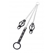 Черно-серебристые зажимы для сосков с кольцом для пениса TOYFA Metal - ToyFa - купить с доставкой в Евпатории