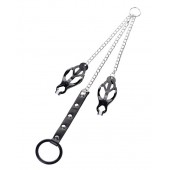 Черно-серебристые зажимы для сосков с кольцом для пениса TOYFA Metal - ToyFa - купить с доставкой в Евпатории