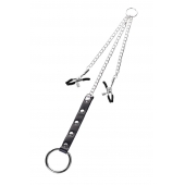 Серебристо-чёрные зажимы для сосков с кольцом для пениса TOYFA Metal - ToyFa - купить с доставкой в Евпатории