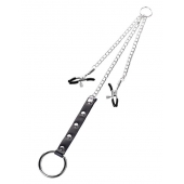 Серебристо-чёрные зажимы для сосков с кольцом для пениса TOYFA Metal - ToyFa - купить с доставкой в Евпатории