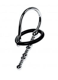 Серебристый уретральный плаг-бусины TOYFA Metal с мягким фиксириющим кольцом - ToyFa - купить с доставкой в Евпатории