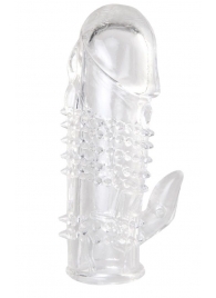 Прозрачная гелевая насадка с шипами и клиторальным отростком - 13 см. - Toyfa Basic - в Евпатории купить с доставкой