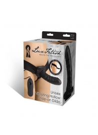 Чёрный полый страпон с вибрацией Unisex Vibrating Hollow Strap-On - 14 см. - Lux Fetish - купить с доставкой в Евпатории