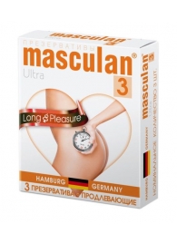 Розовые презервативы Masculan Ultra Long Pleasure с колечками, пупырышками и продлевающим эффектом - 3 шт. - Masculan - купить с доставкой в Евпатории