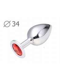 Коническая серебристая анальная втулка с красным кристаллом - 8,2 см. - Anal Jewelry Plug - купить с доставкой в Евпатории