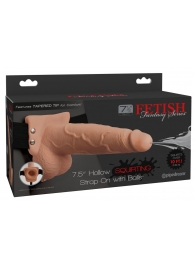 Телесный полый страпон с имитацией эякуляции 7.5  Hollow Squirting Strap-On with Balls Flesh - 21,6 см. - Pipedream - купить с доставкой в Евпатории