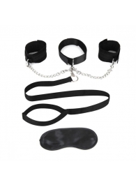 Чёрный ошейник с наручниками и поводком Collar Cuffs   Leash Set - Lux Fetish - купить с доставкой в Евпатории