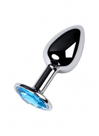 Серебристая конусовидная анальная пробка с голубым кристаллом - 7 см. - ToyFa - купить с доставкой в Евпатории