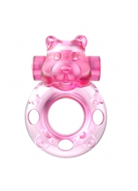 Розовое эрекционное виброкольцо на пенис Pink Bear - Baile - в Евпатории купить с доставкой
