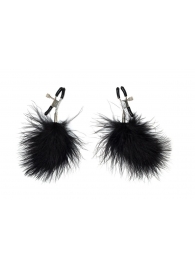 Зажимы на соски с черным пухом Euphoric - Lola Games - купить с доставкой в Евпатории