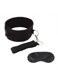 Черный ошейник с длинным поводком Collar and Leash Set - Lux Fetish - купить с доставкой в Евпатории