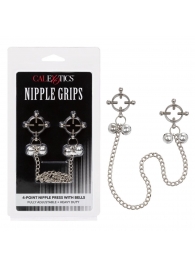 Металлические зажимы для сосков на цепочке Nipple Grips 4-Point Nipple Press with Bells - California Exotic Novelties - купить с доставкой в Евпатории