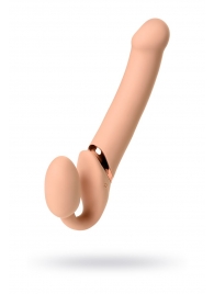 Телесный безремневой вибрострапон Vibrating Bendable Strap-On L - Strap-on-me - купить с доставкой в Евпатории