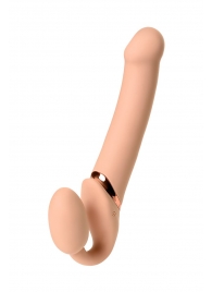Телесный безремневой вибрострапон Vibrating Bendable Strap-On L - Strap-on-me - купить с доставкой в Евпатории