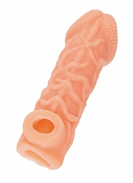 Телесная закрытая насадка с венками Cock Sleeve Size S - 13,8 см. - KOKOS - в Евпатории купить с доставкой