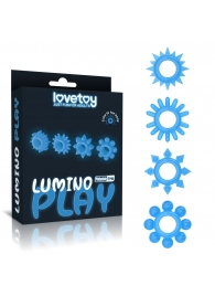 Набор из 4 голубых, светящихся в темноте эрекционных колец Lumino Play - Lovetoy - в Евпатории купить с доставкой