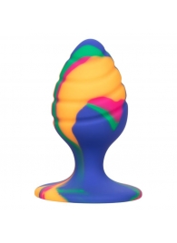 Яркая анальная пробка Cheeky Medium Swirl Tie-Dye Plug - 7,5 см. - California Exotic Novelties