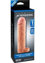 Телесная насадка с кольцом Perfect 1 Extension with Ball Strap - 17 см. - Pipedream - в Евпатории купить с доставкой