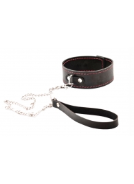 Черный широкий ошейник с красной строчкой и поводком - Crazy Handmade - купить с доставкой в Евпатории