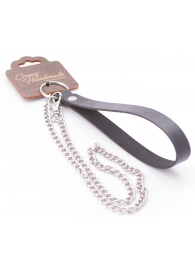 Серебристый металлический поводок с кожаной черной ручкой - 80 см. - Crazy Handmade - купить с доставкой в Евпатории