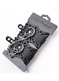 Ажурные наручники из черной кожи - Crazy Handmade - купить с доставкой в Евпатории