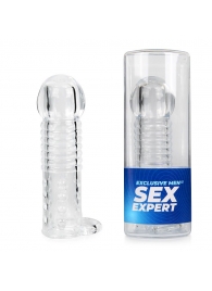 Прозрачная рельефная насадка-реалистик с петлей для мошонки - 13,5 см. - Sex Expert - в Евпатории купить с доставкой