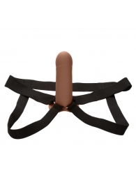 Коричневый фаллопротез из силикона Extension with Harness - 15,75 см. - California Exotic Novelties - купить с доставкой в Евпатории