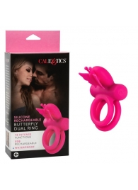 Розовое эрекционное виброкольцо Silicone Rechargeable Dual Butterfly Ring - California Exotic Novelties - в Евпатории купить с доставкой