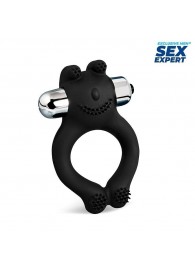 Черное силиконовое эрекционное виброкольцо Sex Expert - Sex Expert - в Евпатории купить с доставкой