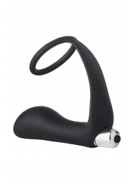 Черное эрекционное кольцо с вибропробкой Vibrating Anal Plug With Cockring - Dream Toys - в Евпатории купить с доставкой