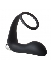 Черное эрекционное кольцо с вибропробкой Vibrating Anal Plug With Cockring - Dream Toys - в Евпатории купить с доставкой