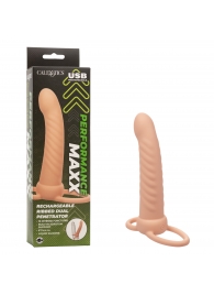 Телесная насадка для двойного проникновения Rechargeable Ribbed Dual Penetrator с вибрацией - California Exotic Novelties - купить с доставкой в Евпатории