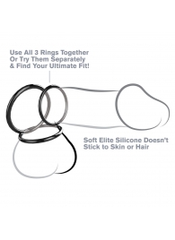 Набор из трех черных эрекционных колец Silicone 3-Ring Stamina Set - Pipedream - в Евпатории купить с доставкой