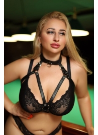 Черная кожаная сбруя с ошейником plus size из нежной кожи - БДСМ Арсенал - купить с доставкой в Евпатории